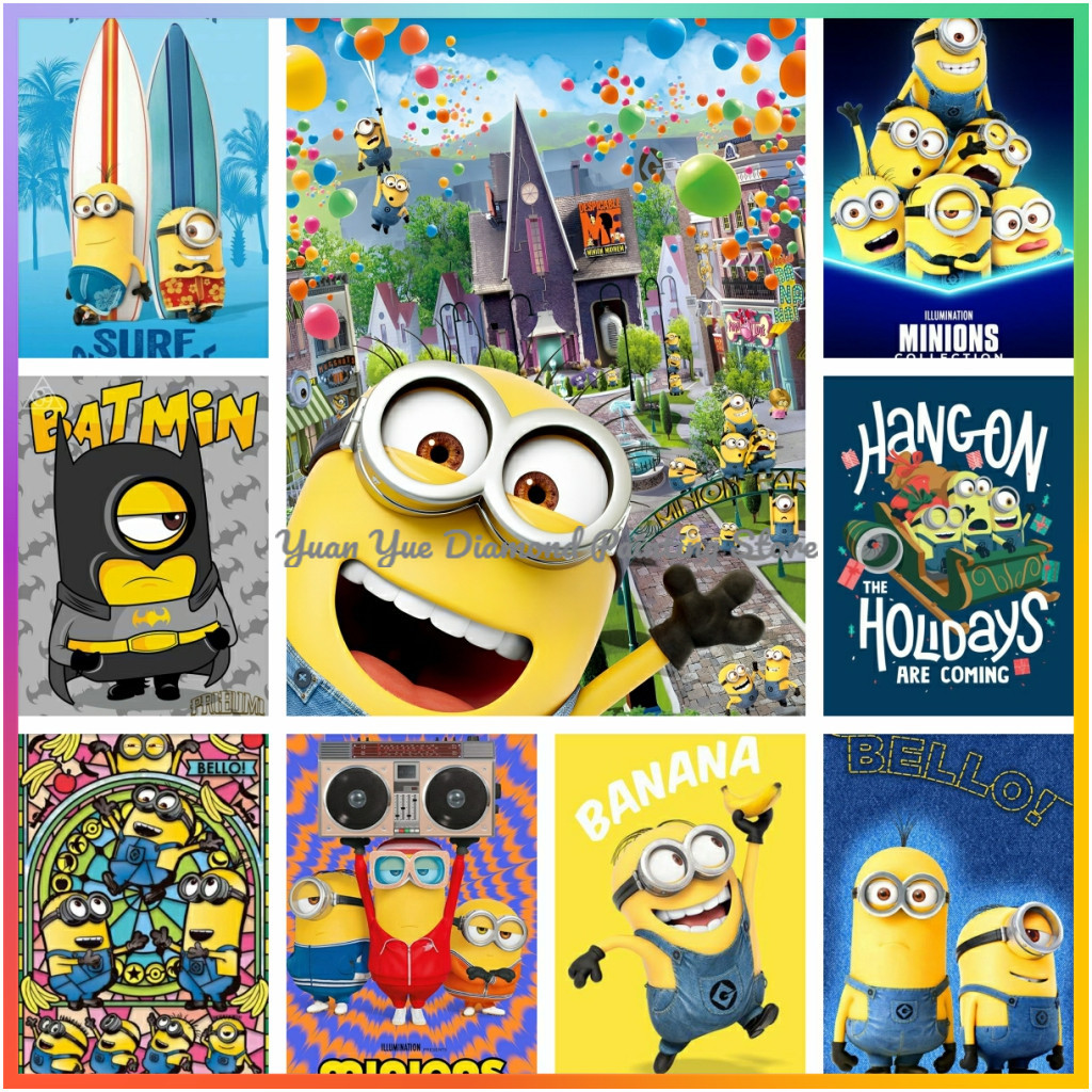 Embroidery Embellishments - 1pc フレームレスダイヤモンドペインティングかわいい-M-Minions 漫画素敵なダイヤモンドペインティングクロスステッチキットピクセルモザイク刺繍ホームデコ