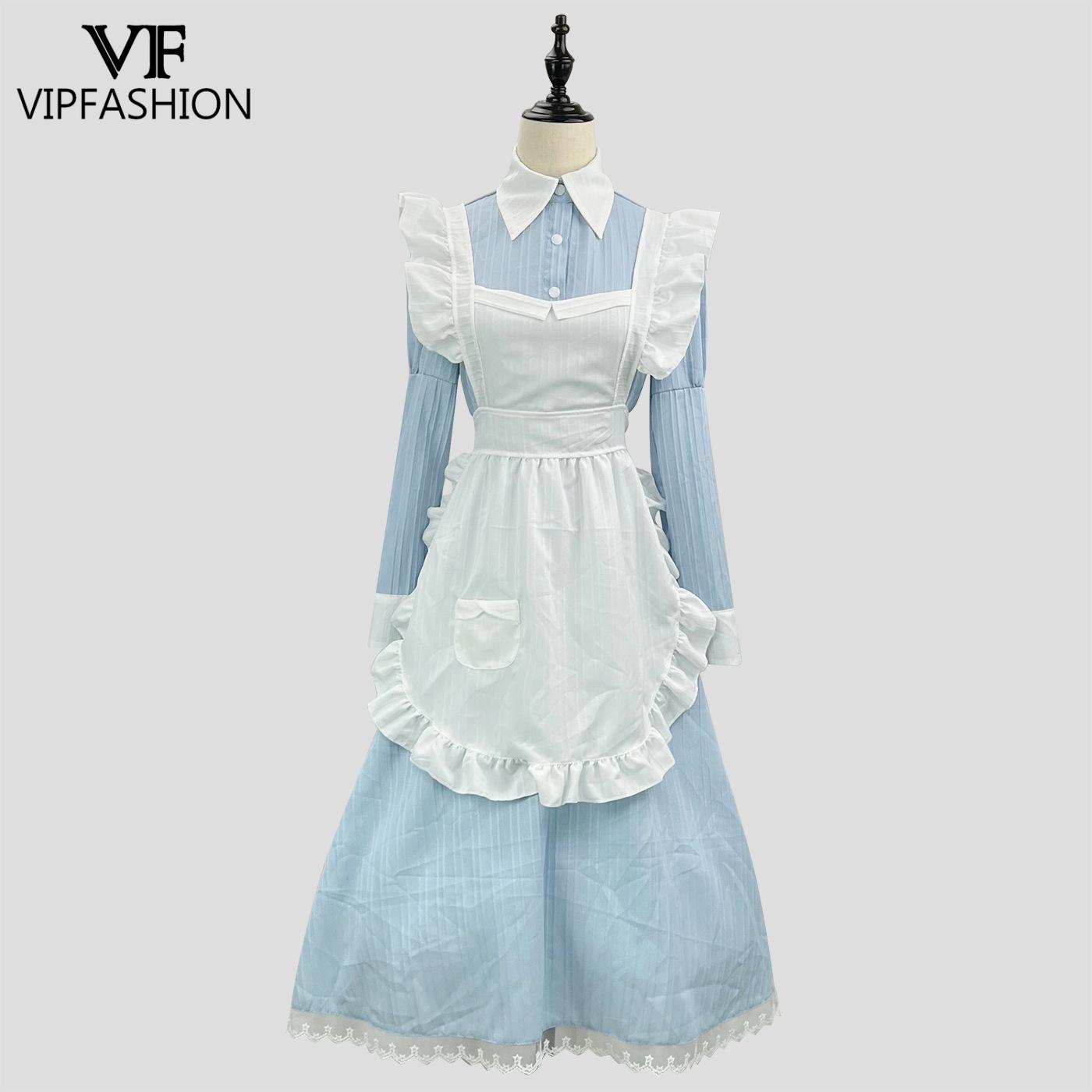 Embellish Knit - VIP ファッションビクトリア朝のメイドドレスロリータコスプレ衣装伝統的な英国ロングエプロンドレスレーストリムティーパーティー制服