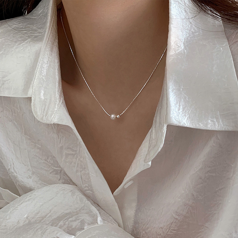 Pearl Trim Chain - クリスマスギフト 925 スターリングシルバー絶妙なパールネックレスフレンチヴィンテージスタイルの首輪チェーン高級ジュエリーホリデーギフト