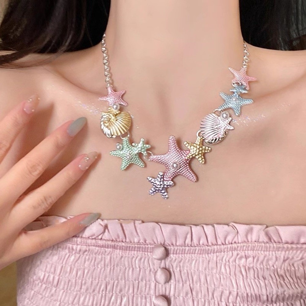 海の貝殻とヒトデのネックレス飾り、調節可能なボヘミアンシェル - Pearl Trim Chain のレビューと価格