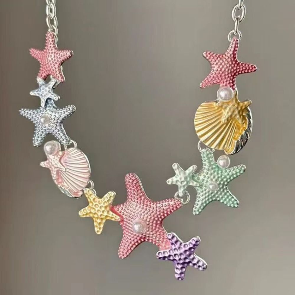 海の貝殻とヒトデのネックレス飾り、調節可能なボヘミアンシェル - Pearl Trim Chain のレビューと価格