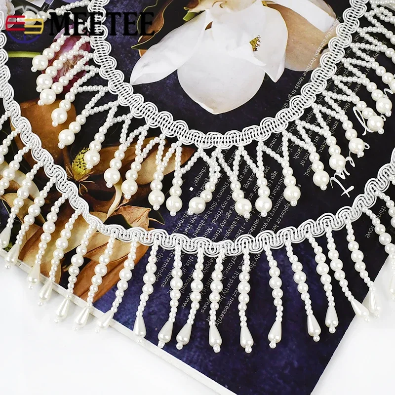 1/2 ヤードパールビーズタッセルフリンジ縫製レーストリムリ - Fringe Ribbon Sewing のレビューと価格
